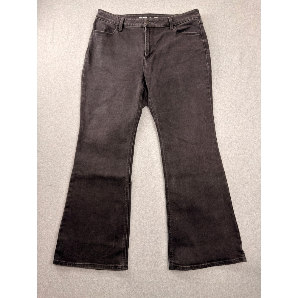 Old Navy Womens High Rise Flare Jeans Black Petite Size 14P Stretch Denim